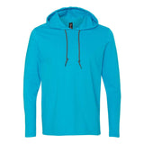 987 Gildan Softstyle® Lightweight Hooded Long Sleeve T-Shirt Caribbean Blue/ Dark Grey