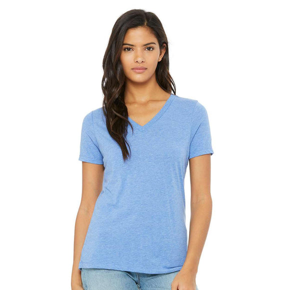 6415 BELLA + CANVAS Women's Relaxed Triblend Short Sleeve V-Neck Tee Blue Triblend