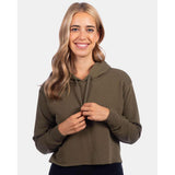 9384 Next Level Women's Laguna Sueded Raw Edge Crop Hoodie Military Green