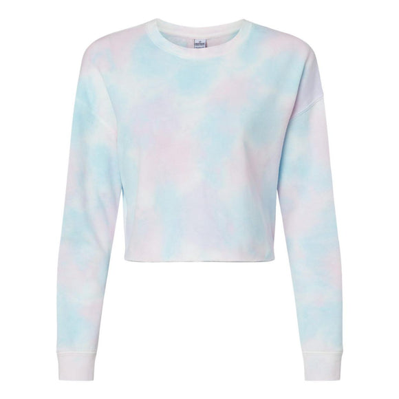 AFX24CRP Independent Trading Co. Women's Lightweight Crop Crew Pullover Tie Dye Cotton Candy