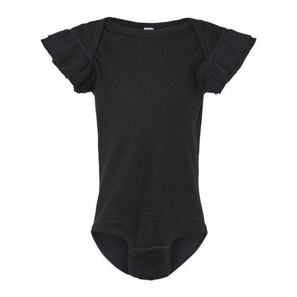 4439 Rabbit Skins Infant Flutter Sleeve Baby Rib Bodysuit Black