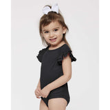 4439 Rabbit Skins Infant Flutter Sleeve Baby Rib Bodysuit Black