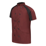 051W Chef Designs Women's Airflow Raglan Chef Coat Merlot Heather/ Black Mesh