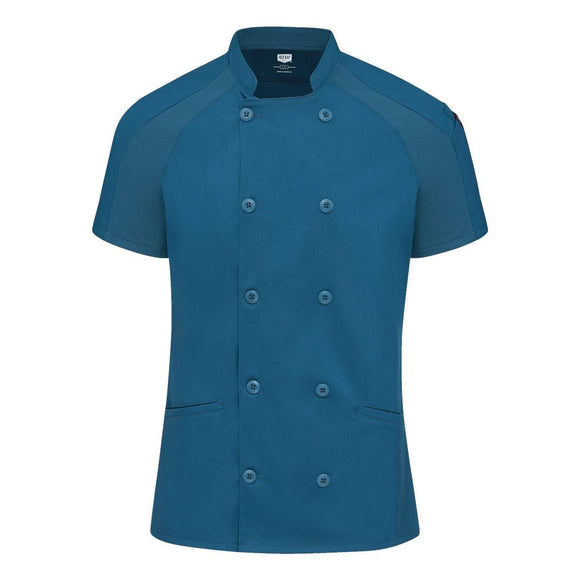 051W Chef Designs Women's Airflow Raglan Chef Coat Teal/ Teal Mesh