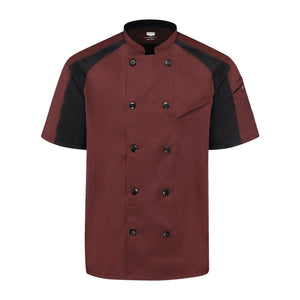 052M Chef Designs Airflow Raglan Chef Coat Merlot Heather/ Black Mesh