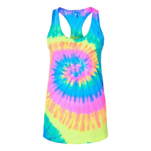 3400 Colortone Tie-Dyed Racerback Tank Top Neon Rainbow