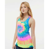 3400 Colortone Tie-Dyed Racerback Tank Top Neon Rainbow