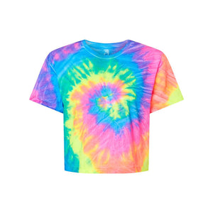 1050 Colortone Women's Tie-Dyed Crop T-Shirt Neon Rainbow