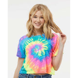 1050 Colortone Women's Tie-Dyed Crop T-Shirt Neon Rainbow