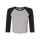 1200 BELLA + CANVAS Women's Micro Rib 3/4 Raglan Sleeve Baby Tee Athletic Heather/ Black