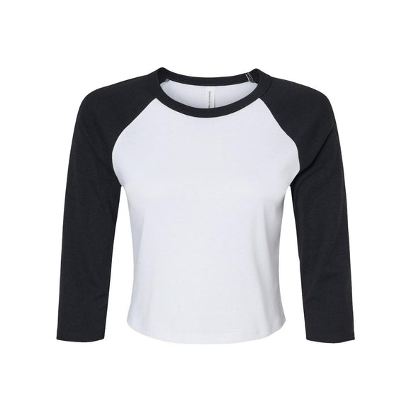 1200 BELLA + CANVAS Women's Micro Rib 3/4 Raglan Sleeve Baby Tee White/ Black