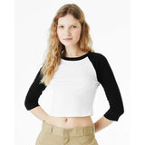 1200 BELLA + CANVAS Women's Micro Rib 3/4 Raglan Sleeve Baby Tee White/ Black