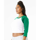 1200 BELLA + CANVAS Women's Micro Rib 3/4 Raglan Sleeve Baby Tee White/ Kelly