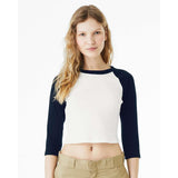 1200 BELLA + CANVAS Women's Micro Rib 3/4 Raglan Sleeve Baby Tee White/ Navy