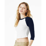 1200 BELLA + CANVAS Women's Micro Rib 3/4 Raglan Sleeve Baby Tee White/ Navy