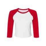 1200 BELLA + CANVAS Women's Micro Rib 3/4 Raglan Sleeve Baby Tee White/ Red