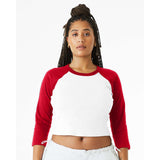 1200 BELLA + CANVAS Women's Micro Rib 3/4 Raglan Sleeve Baby Tee White/ Red