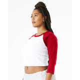 1200 BELLA + CANVAS Women's Micro Rib 3/4 Raglan Sleeve Baby Tee White/ Red