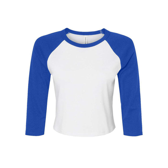 1200 BELLA + CANVAS Women's Micro Rib 3/4 Raglan Sleeve Baby Tee White/ True Royal