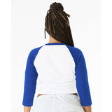 1200 BELLA + CANVAS Women's Micro Rib 3/4 Raglan Sleeve Baby Tee White/ True Royal