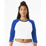 1200 BELLA + CANVAS Women's Micro Rib 3/4 Raglan Sleeve Baby Tee White/ True Royal