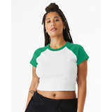 1201 BELLA + CANVAS Women's Micro Rib Raglan Baby Tee White/ Kelly