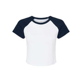 1201 BELLA + CANVAS Women's Micro Rib Raglan Baby Tee White/ Navy