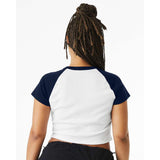 1201 BELLA + CANVAS Women's Micro Rib Raglan Baby Tee White/ Navy