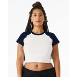 1201 BELLA + CANVAS Women's Micro Rib Raglan Baby Tee White/ Navy