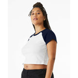 1201 BELLA + CANVAS Women's Micro Rib Raglan Baby Tee White/ Navy