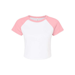 1201 BELLA + CANVAS Women's Micro Rib Raglan Baby Tee White/ Pink