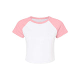 1201 BELLA + CANVAS Women's Micro Rib Raglan Baby Tee White/ Pink