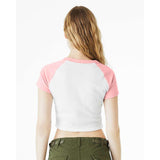 1201 BELLA + CANVAS Women's Micro Rib Raglan Baby Tee White/ Pink