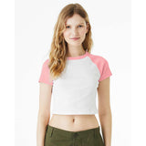 1201 BELLA + CANVAS Women's Micro Rib Raglan Baby Tee White/ Pink