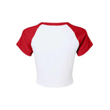 1201 BELLA + CANVAS Women's Micro Rib Raglan Baby Tee White/ Red