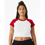 1201 BELLA + CANVAS Women's Micro Rib Raglan Baby Tee White/ Red