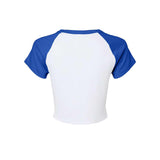 1201 BELLA + CANVAS Women's Micro Rib Raglan Baby Tee White/ True Royal