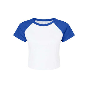 1201 BELLA + CANVAS Women's Micro Rib Raglan Baby Tee White/ True Royal