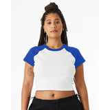 1201 BELLA + CANVAS Women's Micro Rib Raglan Baby Tee White/ True Royal