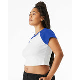 1201 BELLA + CANVAS Women's Micro Rib Raglan Baby Tee White/ True Royal