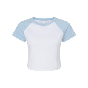 1201 BELLA + CANVAS Women's Micro Rib Raglan Baby Tee White/ Baby Blue