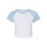 1201 BELLA + CANVAS Women's Micro Rib Raglan Baby Tee White/ Baby Blue