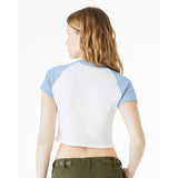 1201 BELLA + CANVAS Women's Micro Rib Raglan Baby Tee White/ Baby Blue