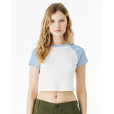 1201 BELLA + CANVAS Women's Micro Rib Raglan Baby Tee White/ Baby Blue