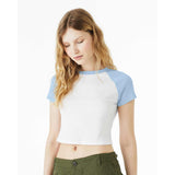 1201 BELLA + CANVAS Women's Micro Rib Raglan Baby Tee White/ Baby Blue