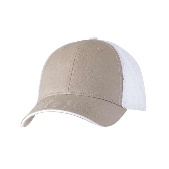 S102 Valucap Sandwich Trucker Cap Khaki/ White