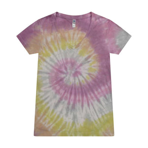 1075 Colortone Women's Tie-Dyed V-Neck T-Shirt Desert Rose