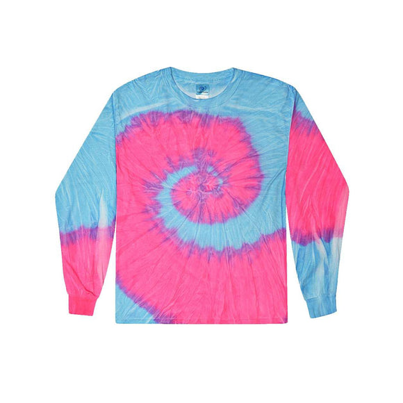 2000Y Colortone Youth Tie-Dyed Long Sleeve T-Shirt Flo Blue/ Pink