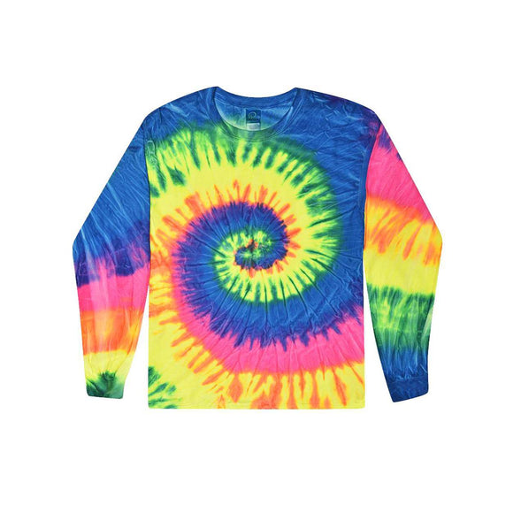 2000Y Colortone Youth Tie-Dyed Long Sleeve T-Shirt Neon Rainbow