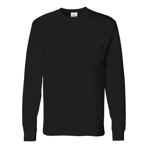 5596 Hanes Authentic Long Sleeve Pocket T-Shirt Black